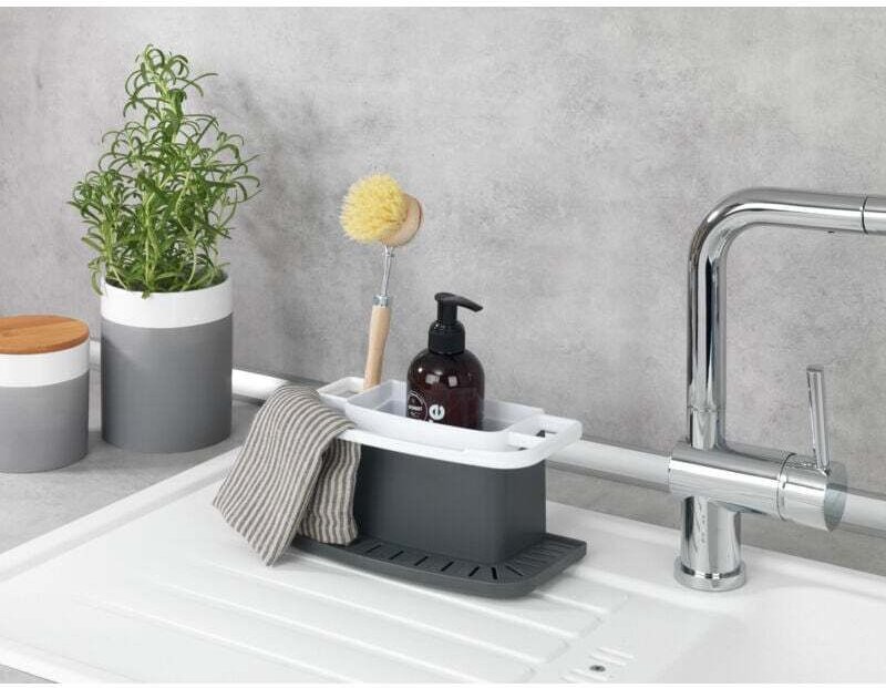 WENKO Porte éponge évier cuisine Cosmo, organiseur évier avec espace de rangement pour le liquide vaisselle, l'éponge, m...