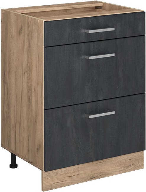 Vicco - Küchenunterschrank R-Line, Schwarz Beton, 60 cm ohne Arbeitsplatte