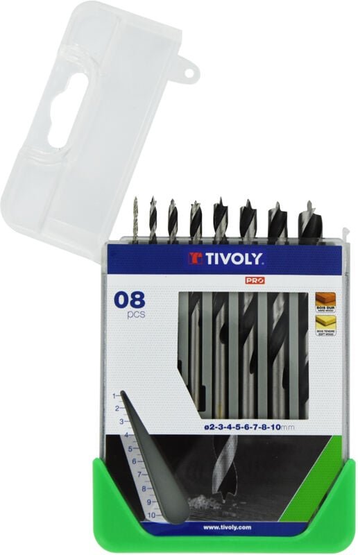 Box mit 8 3-Punkt-Holzbohrern ø 2 bis 10 mm - Tivoly