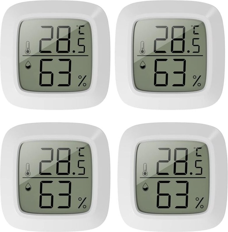 Thumbnail - Lntyq Lot de 4 mini thermomètres d'intérieur - Thermomètre hygromètre d'intérieur - Avec rafraîchissement rapide de 10 s...