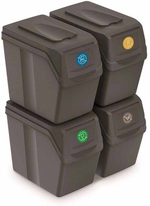 Prosperplast - Set de 4 Mülleimer dede Abfallbehälter keden sortibox für Recycling, grau, Volumen 4x20L