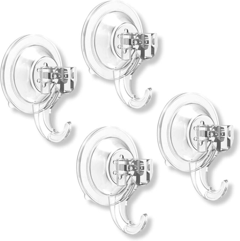 4er-Pack Saugnapfhaken mit Haken für Badezimmer, Küche, Fenster, Glas (durchsichtige Haken, kein Bohren erforderlich)