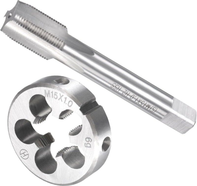 Gewindebohrer- und Schneideisensatz, M15 x 1 Gewinde, metrischer Schnellarbeitsstahl-Maschinengewindebohrer und runder S...