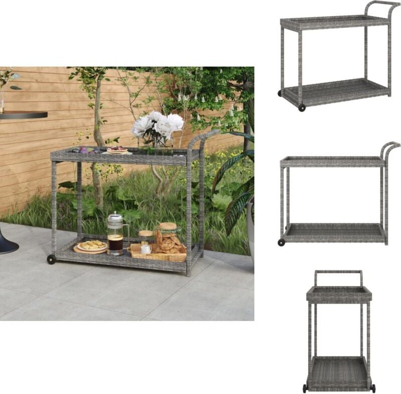 Barwagen Grau 100x45x83 cm Poly Rattan - Servierwagen - Barwagen - Küchentisch - Rollwagen - Poly Rattan Möbel
