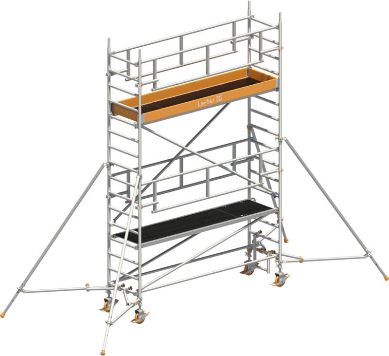 Layher Rollgerüst Uni Standard P2 Safety Plus mit Doppelgeländer und Gerüststützen 5,20m AH