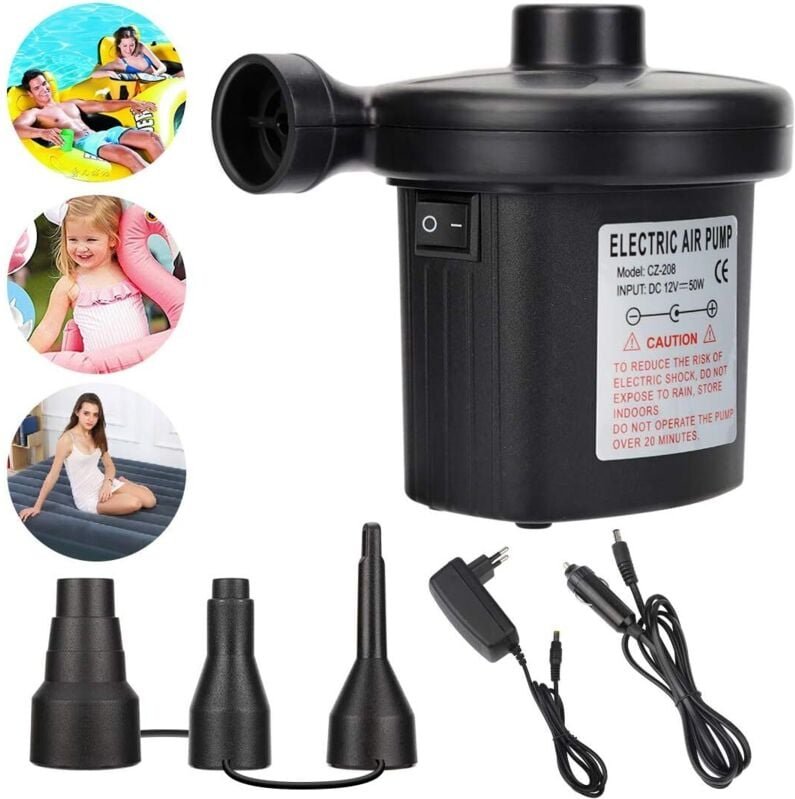 Elektrische Pumpe, Elektrische Luftpumpe mit 3 Düsen, 2 in 1 Tragbarer Schnellaufblasgerät, für Luftmatratze, Camping, A...