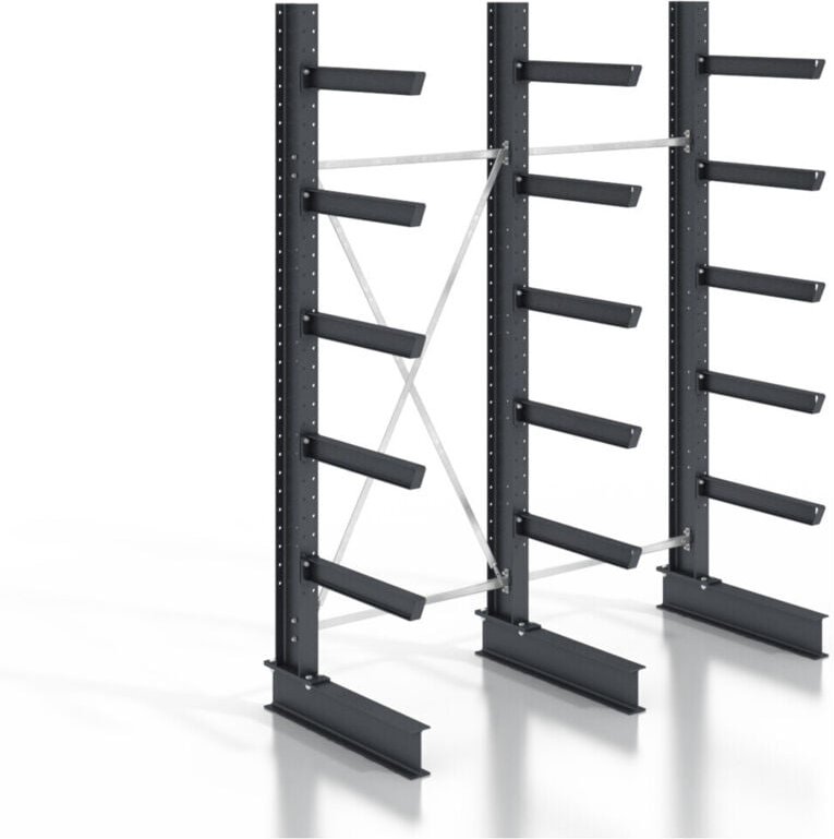 Kragarmregal schraubbar einseitig 2 Felder mit 5 Ebenen 2560x3130x400mm - Stier