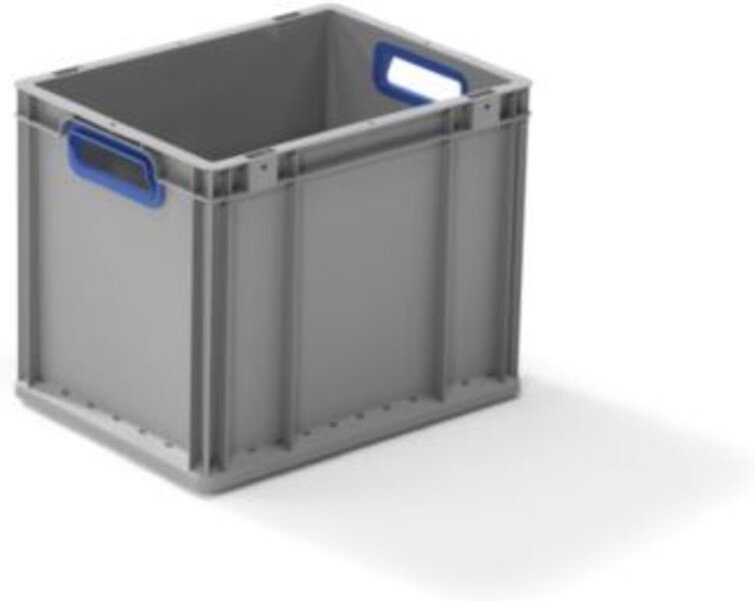 Thumbnail - Transportstapelbehälter L400xB300xH320mm grau pp offener Griff blau Seitenwände geschlossen