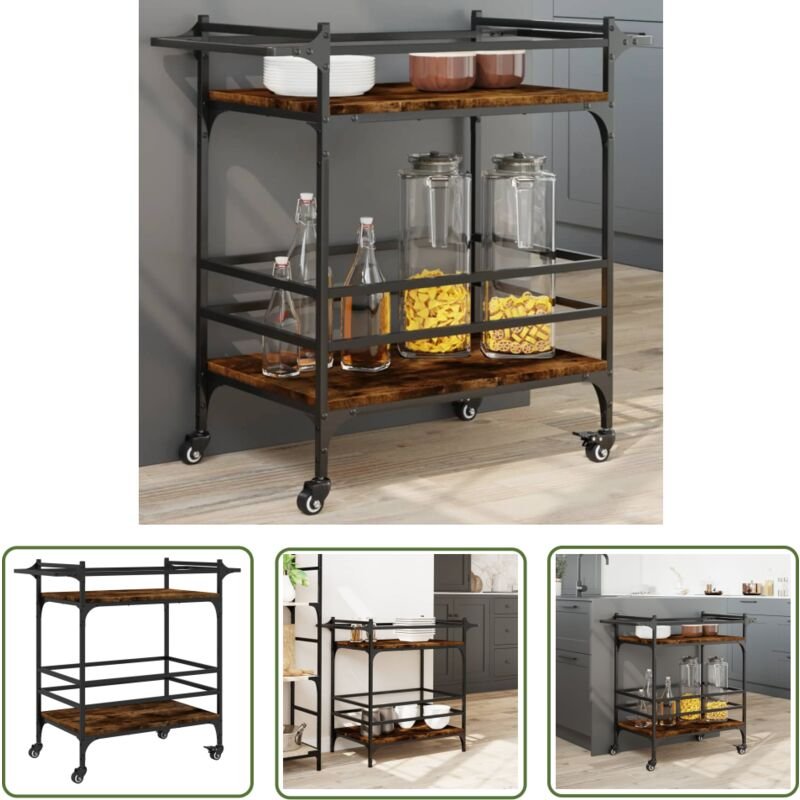 Küchenwagen Räuchereiche 82x40x78,5 cm Holzwerkstoff - Küchentisch - Küchenschrank - Kücheninsel - Holztisch - Vintage S...