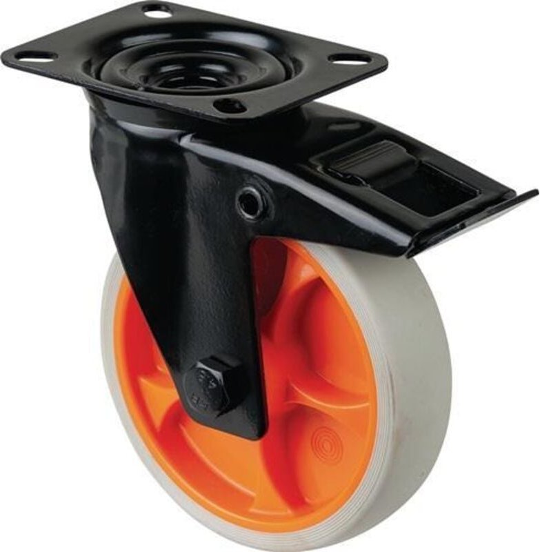 Bs Rollen - Lenkrolle mit Totalfeststeller Rad-Ø 125 mm Tragfähigkeit 120 kg mit Feststeller Gummi 104x80mm hellgrau