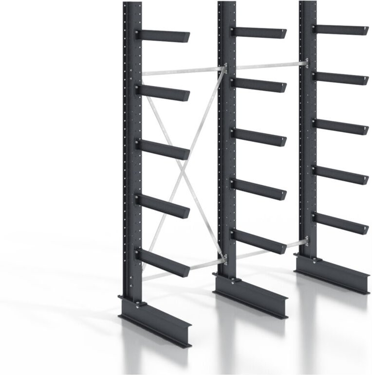 Kragarmregal schraubbar einseitig 2 Felder mit 5 Ebenen 2560x2550x800mm - Stier