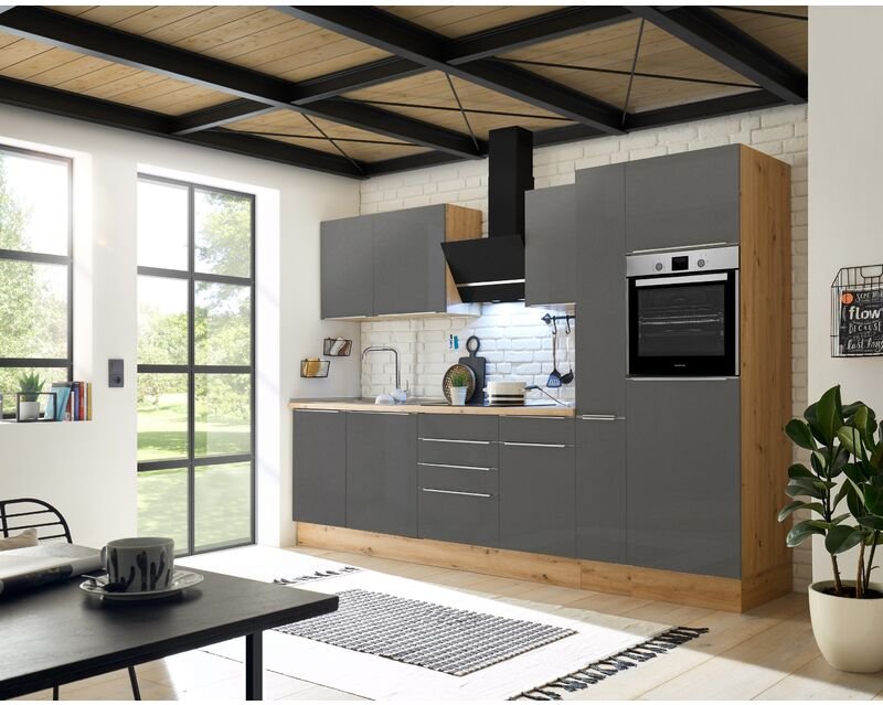 Thumbnail - Küche Küchenzeile Küchenblock Marleen Premium 310 cm Grau Artisan Eiche Respekta