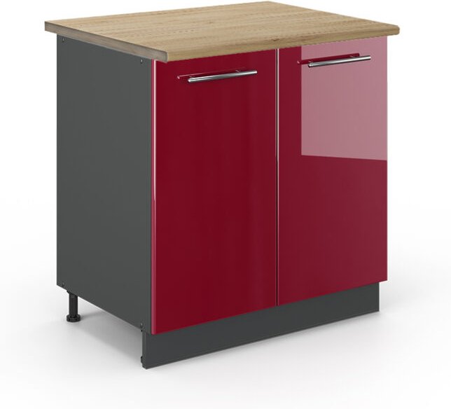 Vicco - Spülenunterschrank Fame-Line, Bordeaux Hochglanz, 80 cm mit Regal, ap Eiche