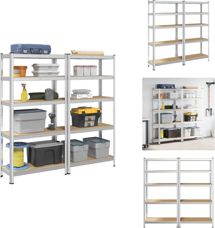 Lagerregale mit 5 Böden 2 Stk. Silbern Stahl & Holzwerkstoff - Regal - Regale - Garagenregal - Industrieregal