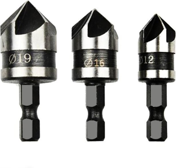 2-teiliger Satz 90-Grad-Anfasmesser aus Kohlenstoffstahl, 12 mm, 19 mm Anfasmesser, Senkbohrer, Holzbearbeitungsbohrer, ...