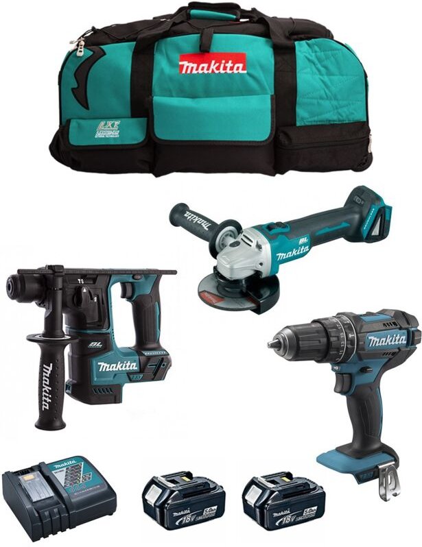 Makita - Kit MK306 (DHP482 + DHR171 + DGA504 + 2 x 5,0 Ah + DC18RC + LXT600)