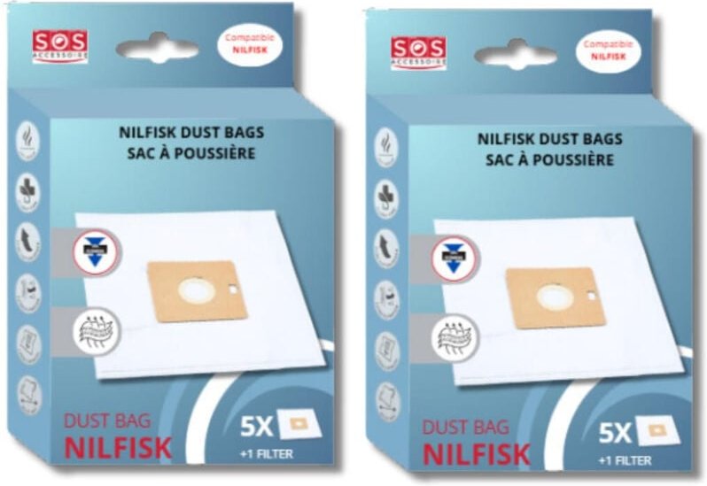 Ersatzteil - SOS Accessoire Lot de 2 boîtes de 5 sacs avec 1 pre filtre COUPE/COMPACT/GO/FORCE pour Aspirateur NILFISK 7...