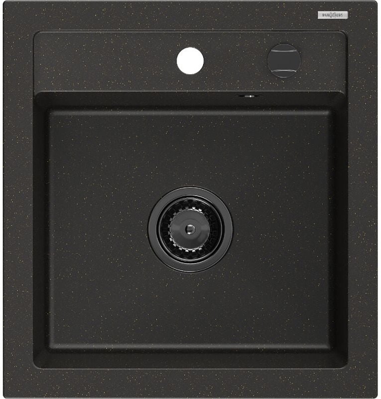 Vito 1-Becken-Granit-Spüle 520 x 490 mm, Schwarz/Gold metallisch, Siphon Schwarz - 6503521000- - Mexen