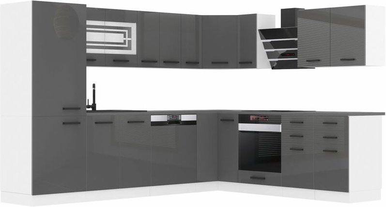 Küchenzeile Küchenblock Küche L-Form Julie Küchenmöbel mit Griffe, Einbauküche ohne Elektrogeräten mit Hängeschränke und...