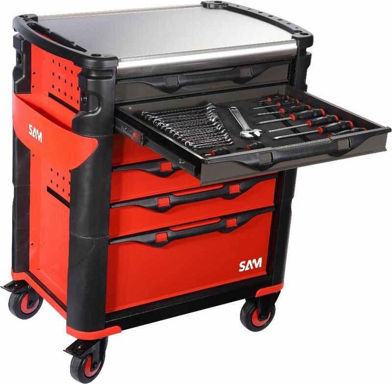 Sam Outillage - Werkzeugwagen 6 Schubladen + 200 Werkzeuge für die industrielle Wartung. Schaumstoffmodule - 416-200M