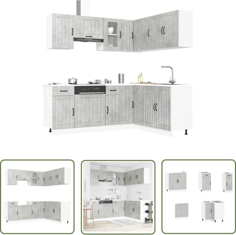 The Living Store - vidaXL 11-tlg. Küchenschrank-Set Kalmar Betongrau Holzwerkstoff