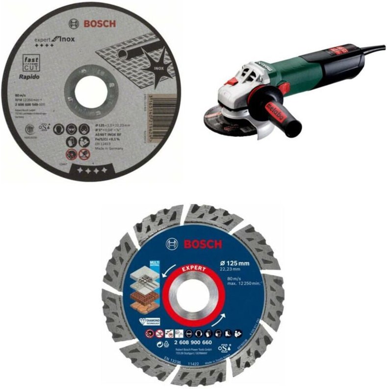 Winkelschleifer wev 17-125 Quick & Schnellspannmutter – 3-teiliges Set mit Bosch 1 mm Trennscheibe, x-lock Diamanttrenns...