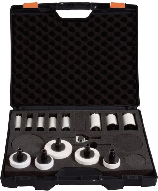 BiMetall Lochsägen-Koffer Universal Flexibel, 14 tlg. 13 an der Lochsäge vormontierte Verbindungsstücke, inkl. 1 x Schne...