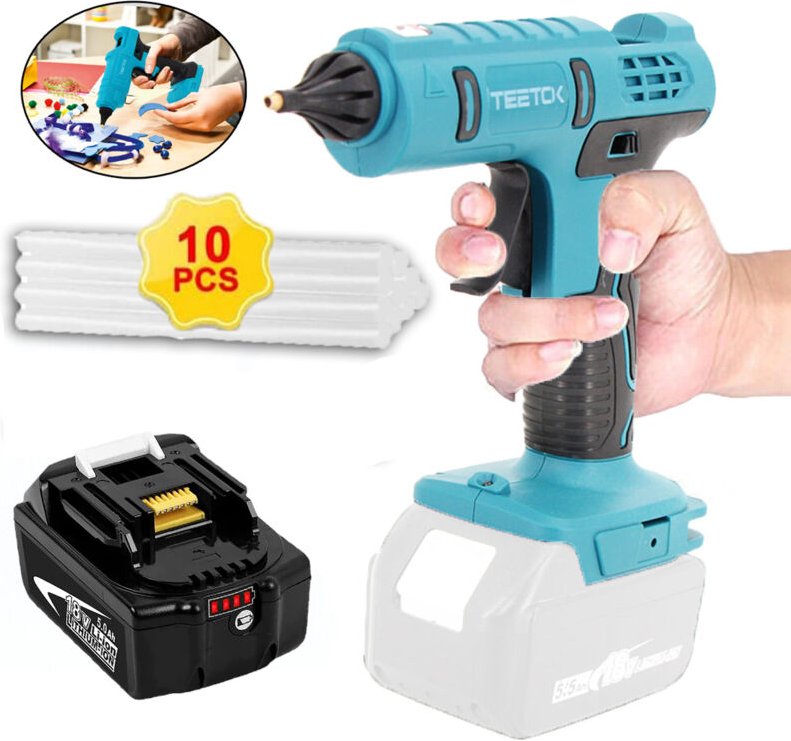 Klebepistole, kabellose Klebepistole,18-V-Lithium-Akku-Heißklebepistole ohne Tropfen + 10 Stück 11-mm-Klebestifte für DI...