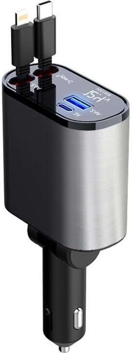 Ausziehbares 60-W-Autoladegerät, 4-in-1-Telefonladegerät, Schnellladekabel und 2 USB-Anschlüsse, Autoladegerät-Adapter, ...