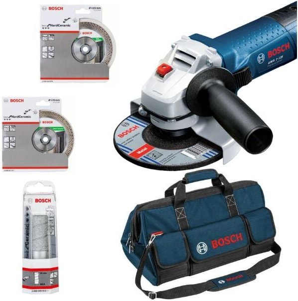 BOSCH Fliesenleger-Spezial-Set - Schleifmaschine GWS 7-125 + 2 Diamantscheiben + 1 Transporttasche - 06159975H2