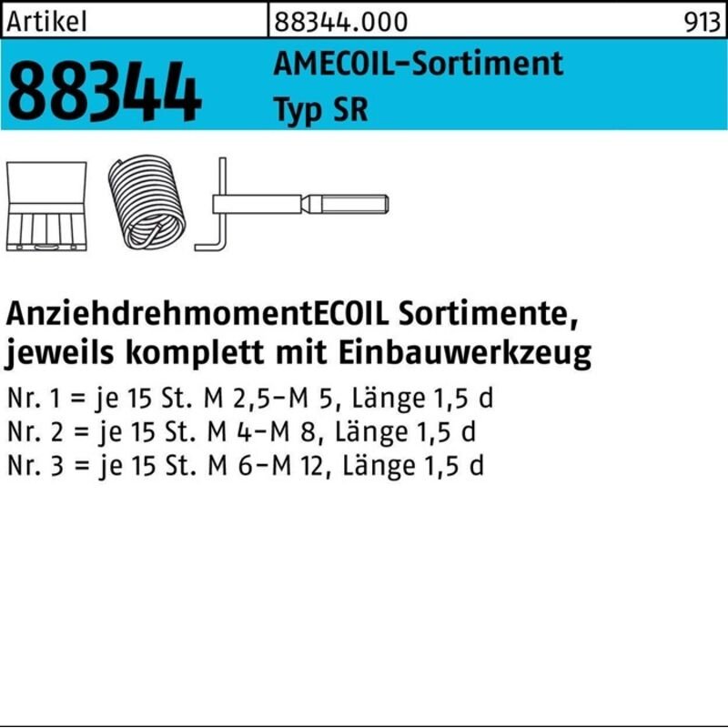Amecoil - Gewindereparatursortiment r 88344 sr Nr.3 Stahl 1 Stück