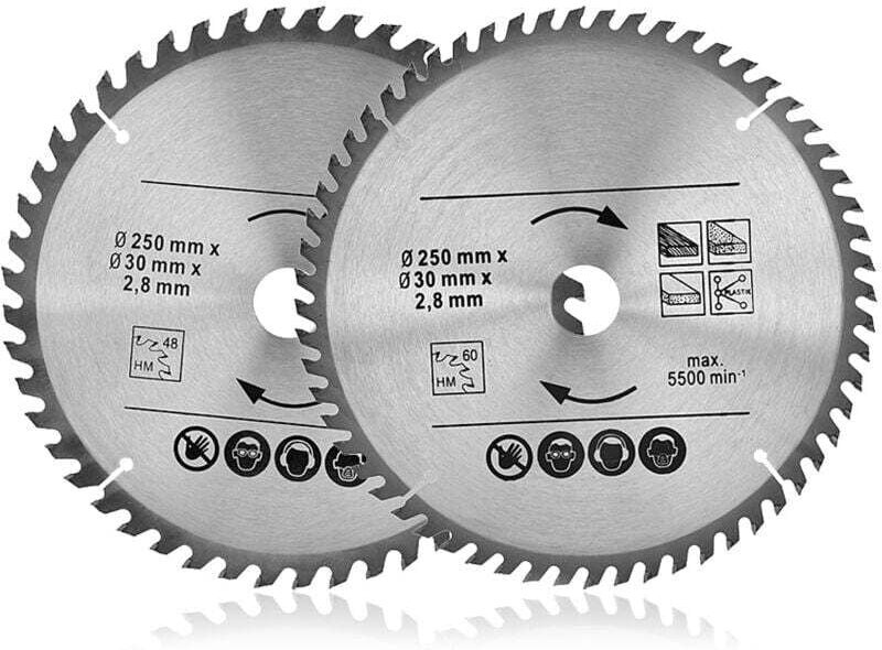 Aiperq - Hoja de sierra circular de 250 mm x 30 mm, 48 dientes, 60 dientes, para metal duro, para madera, plásticos y me...