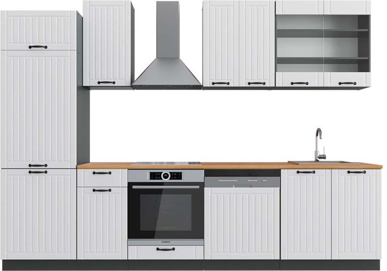 Vicco - Küchenzeile Fame-Line, Weiß Landhaus/Anthrazit, 300 cm , ap Eiche