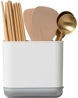 Thumbnail - 15 x 10,2 x 14 cm, weißer Besteck-Abtropfständer, Schwammhalter, Gabel-Löffel-Organizer, Fächeraufbewahrung, Utensilien-...