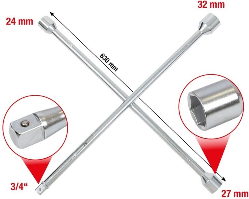 Ks Tools Radkreuzschlüssel für lkw, 3/4x24x27x32 mm