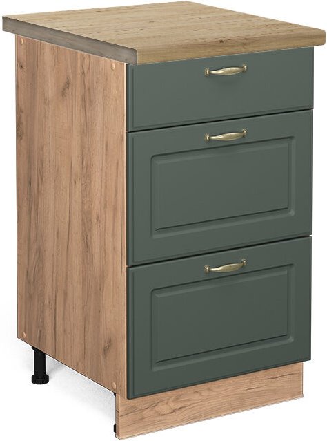 Vicco - Küchenunterschrank Fame-Line, Grün-Gold Landhaus, 50 cm , ap Eiche