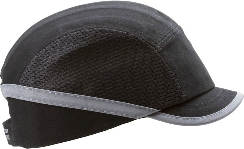 Set aus 10 - Belüftete Baumwoll-/Mesh-Kappe mit Stoßschutz - Schwarz, 3 cm Schirm