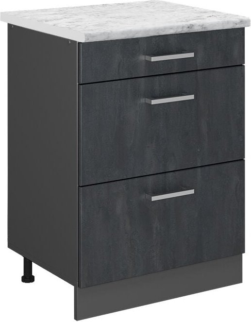 Vicco - Schubladenschrank R-Line, Schwarz Beton, 60 cm ap Marmor