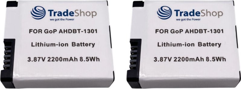 2x Trade-Shop Li-Ion Akku 3,87V / 2200mAh kompatibel mit GoPro HERO13 Black Actionkamera ersetzt AHDBT-1301, AHDBT-1301P...