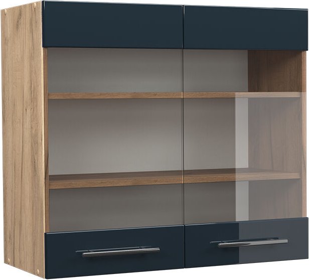 Vicco - Küchenglasschrank Fame-Line, Dunkelblau Hochglanz, 80 cm