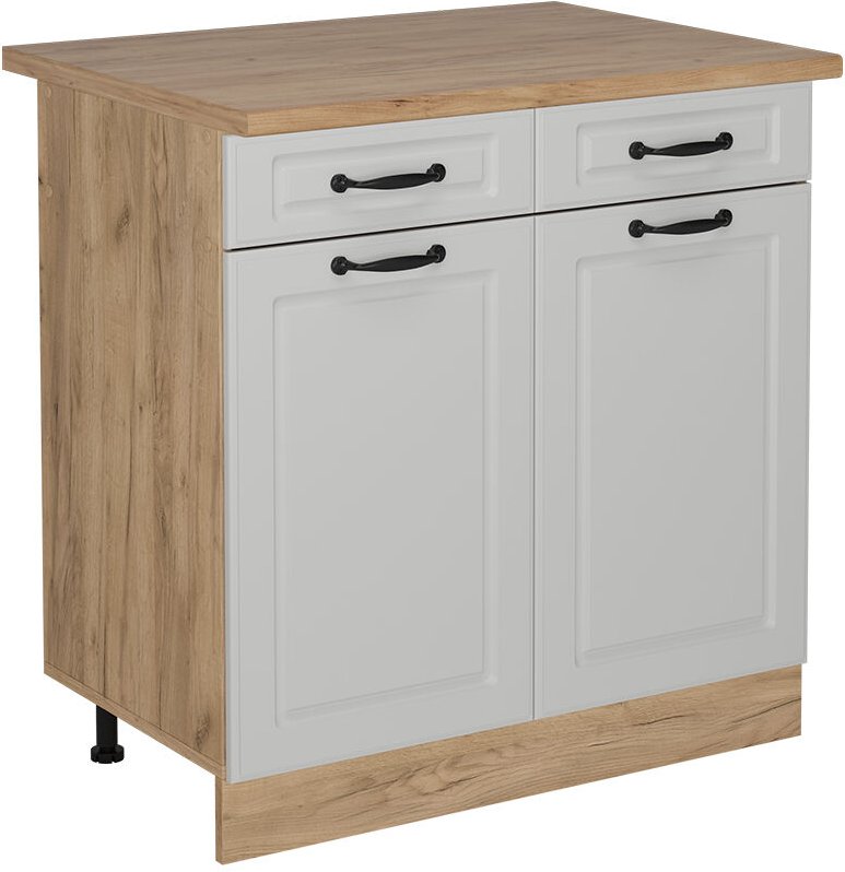 Vicco - Küchenunterschrank R-Line, Weiß Landhaus, 80 cm , ap Eiche