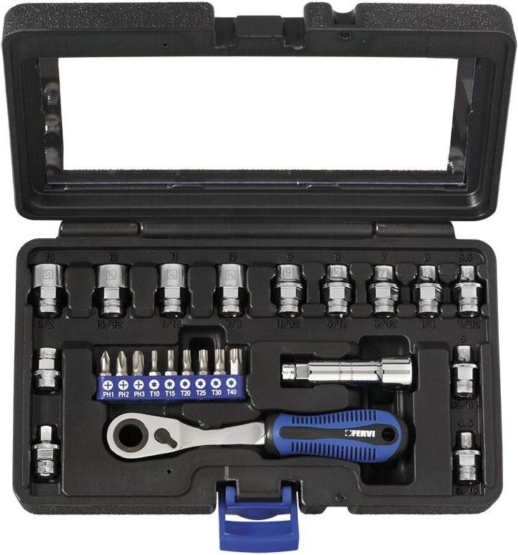 Serie abgesenkter Multiprofil-Ratschennusse 1/4 45 - 13 mm Fervi 0589