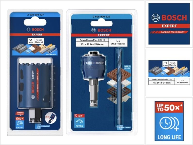 Thumbnail - Bosch expert Tough Material Lochsägen Starter Set 51 x 60 mm Carbide ( 2608900427 ) Universal + Power Change Adapter ( 2...