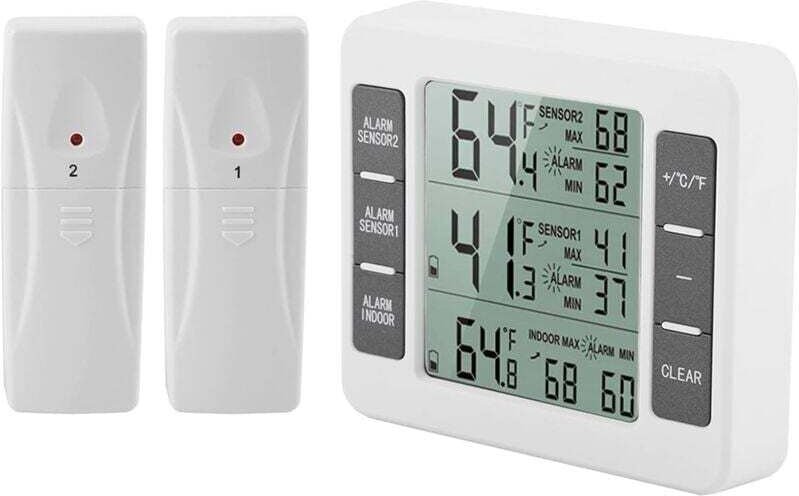 XVX - Kabelloses digitales Thermometer mit akustischem Alarm für Kühl- und Gefrierschrank, Min/Max-Anzeige