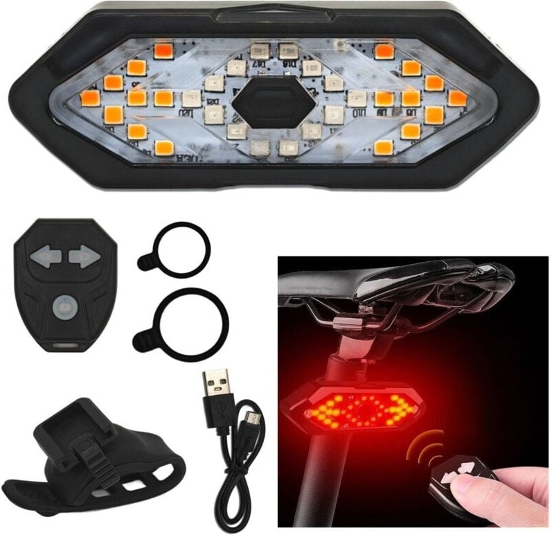 Thumbnail - Fahrradlampe, Blinker + Rotlicht, USB mit Fernbedienung