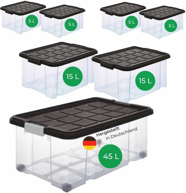 Aufbewahrungsbox Aufbewahrungsbox mit Deckel 1x45 l + 2x 15L + 4x 5L - Novatool