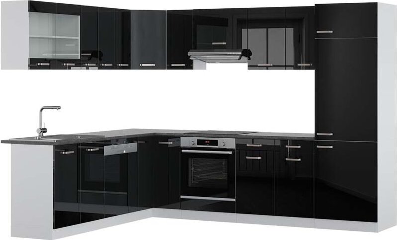 Vicco - Eckküche R-Line, Schwarz Hochglanz/Weiß, 227 x 287 cm , ap Anthrazit