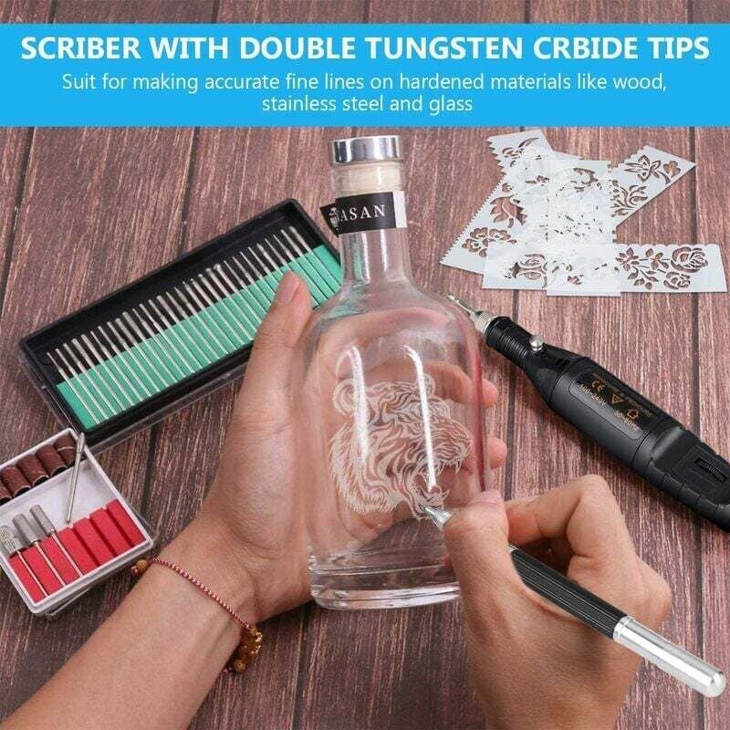 60-teiliges Gravurwerkzeug-Set, elektrischer Metallgravierstift, elektrische Holzgravur mit Anreißer, Schablonen, DIY-Gr...