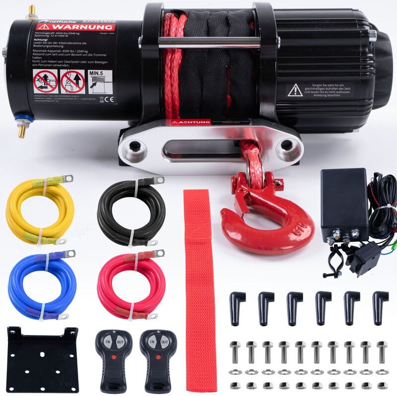 Elektrische Seilwinde 12 Volt - 4500 lbs Motorwinde Seilzug, Zugwinde mit Montagehalterung und Fernbedienung, Power Offr...