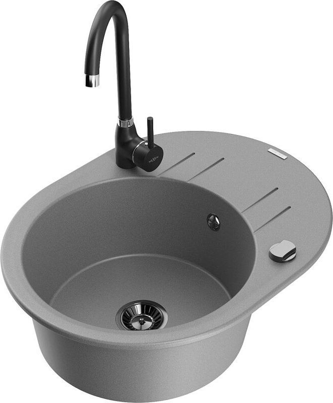 Kevin 1 Becken-Granitspüle mit Abtropffl√§che und Mischbatterie Telma, Grau - 6517-71-670200-70-B - Mexen